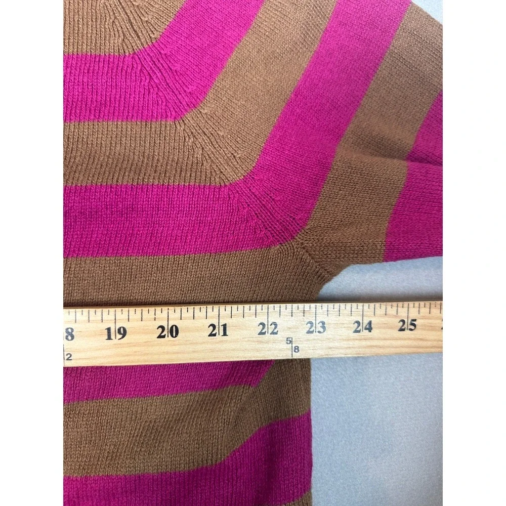 NEW Lands' End Womens 1X Striped V-Neck Cardigan Sweater Brown Pink Wool Cotton